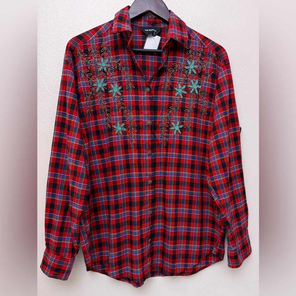 The Kooples Long Sleeve Plaid Button‎ Down Shirt Western Sz L?